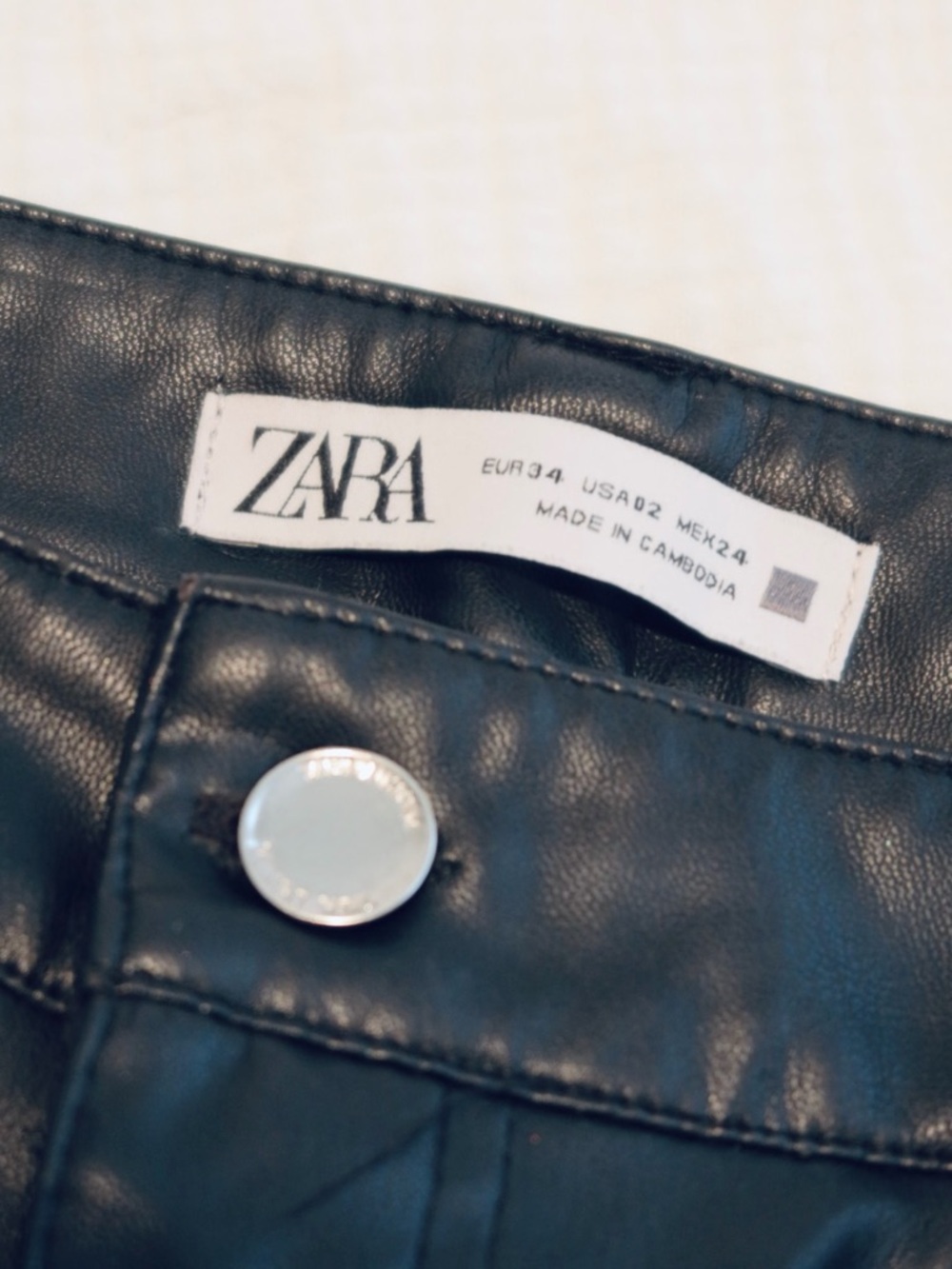 ZARA Black Faux Leather Trousers with Silver Button